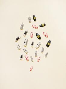 24Pcs Halloween Cartoon Graphic Fake Nail & 1Sheet Tape & 1Pc Nail File Press On Nails Nail Supplies Nails - Light Grey - View 3