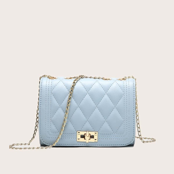 

Quilted Embossed Metallic Shoulder Bag, Blue