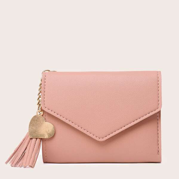 

Girls Heart & Tassel Decor Flap Small Wallet, Pink