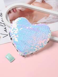 Heart Shaped Shiny Glitter Crossbody Bag For Kids, New Year Gift, Mermaid Sequin Reversible Coin Purse, Children Present - Multicolor - View 2
