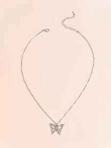 Vòng cổ mặt dây chuyền bướm rỗng - Bạc - Xem 1