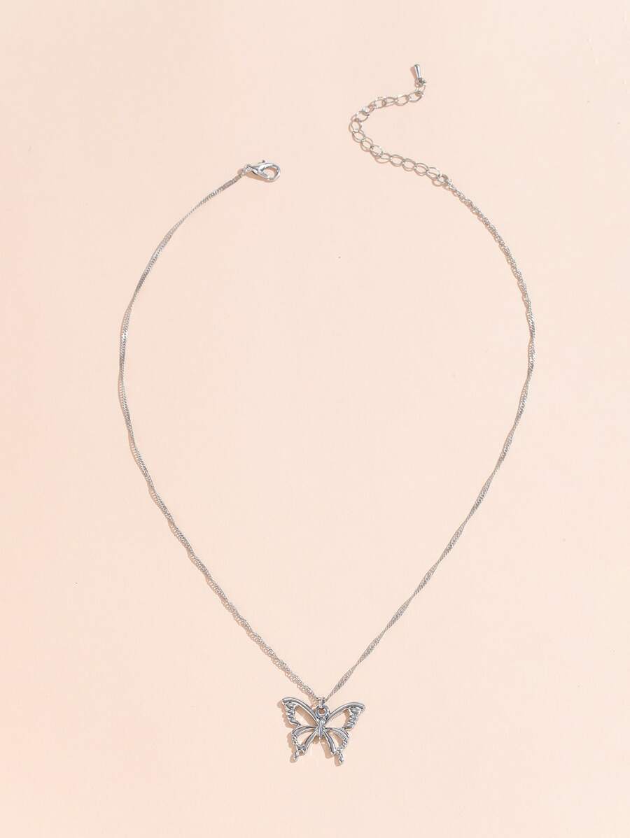 Vòng cổ mặt dây chuyền bướm rỗng - Bạc - Xem 1