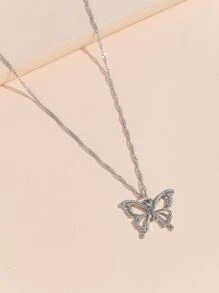 Vòng cổ mặt dây chuyền bướm rỗng - Bạc - Xem 2
