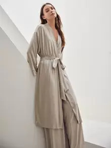 MOTF PREMIUM VISCOSE SUPER SOFT MODAL BELTED ROBE - Khaki - View 6