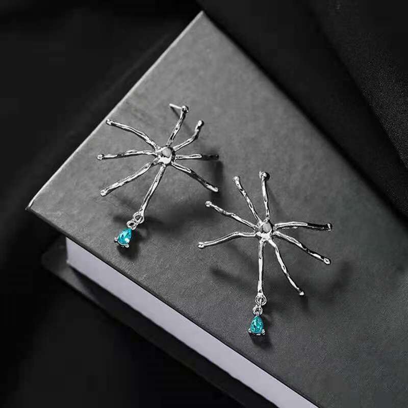 

Spider Drop Earrings, Silver