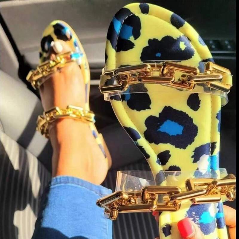 

Double Chain Band Flat Sandals, Multicolor