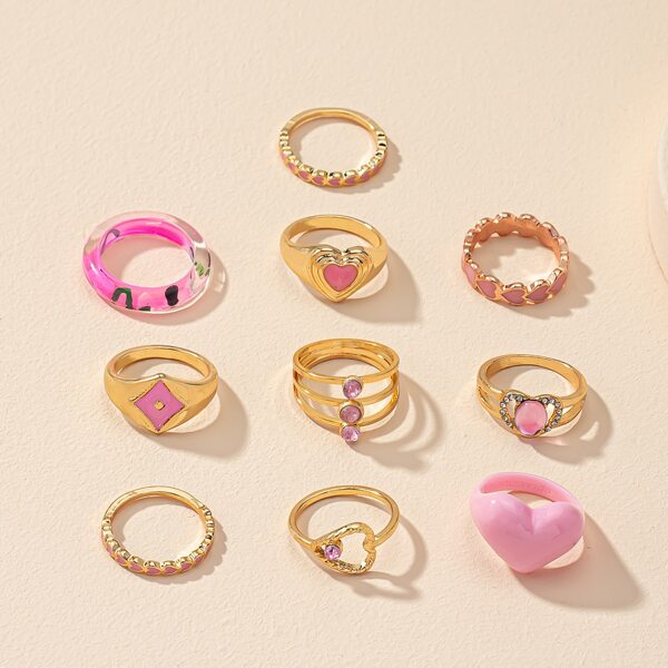 

10pcs Heart Decor Ring, Multicolor