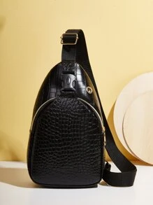 Dập nổi cá sấu Đồ trang trí khóa Túi Sling - màu đen - Xem 1