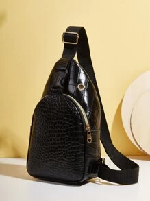 Dập nổi cá sấu Đồ trang trí khóa Túi Sling - màu đen - Xem 3