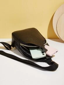 Dập nổi cá sấu Đồ trang trí khóa Túi Sling - màu đen - Xem 4