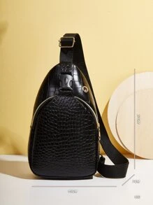 Dập nổi cá sấu Đồ trang trí khóa Túi Sling - màu đen - Xem 5