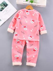 Niñas Pantalones con top con letra con con estampado de conejo térmico - Rosa - Ver 2