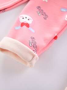 Niñas Pantalones con top con letra con con estampado de conejo térmico - Rosa - Ver 3