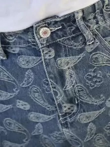Men Paisley Print Loose Fit Jeans - Medium Wash - View 6