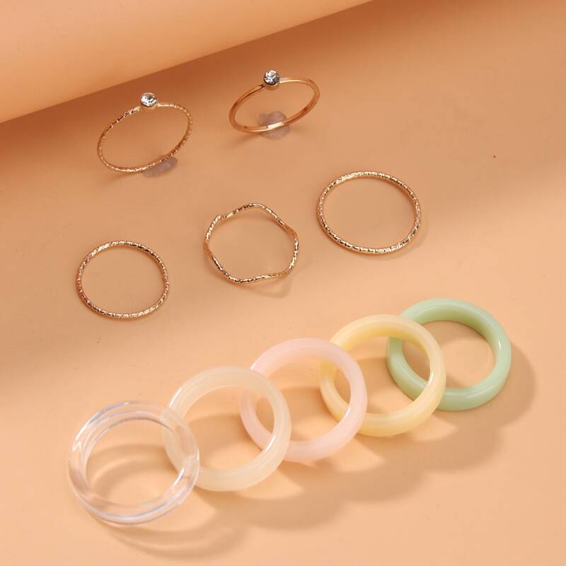 

10pcs Rhinestone Decor Ring, Multicolor