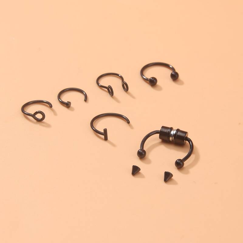 

6pcs Stainless Steel Nose Ring, Black