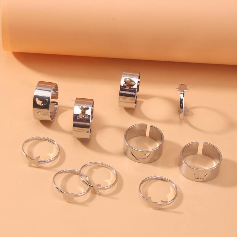 

10pcs Butterfly Decor Ring, Silver