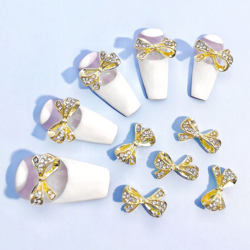 

10pcs Rhinestone Bowknot Nail Art Decoration, Gold