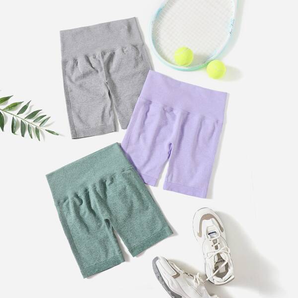 

3pc Marled Knit Sports Shorts Set, Multicolor