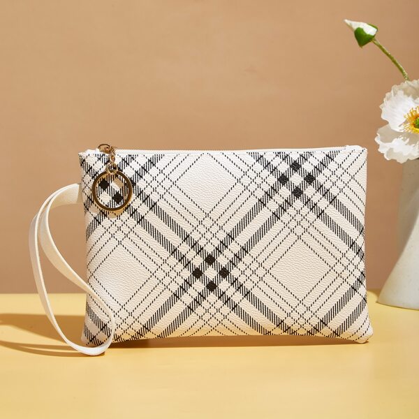 

Striped Pattern Clutch Bag, White