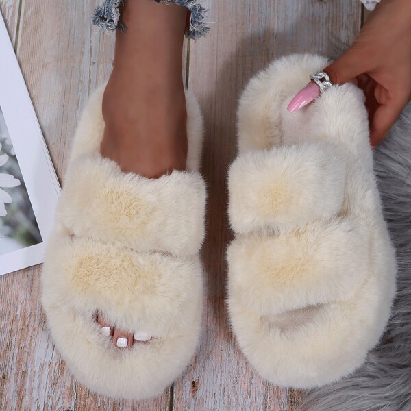 

Minimalist Fluffy Home Slippers, Beige