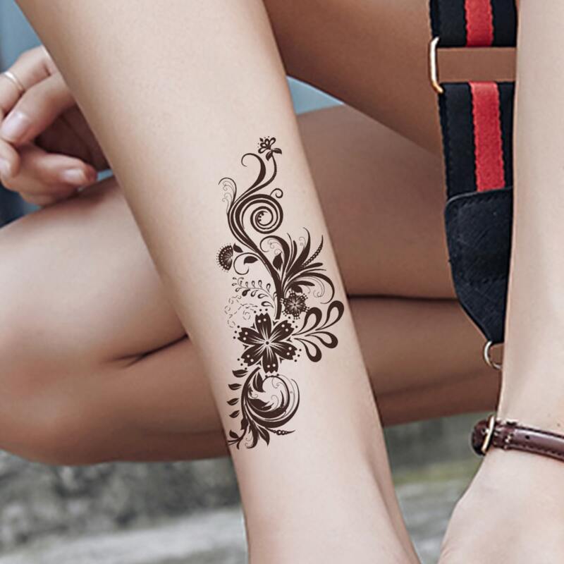 

1sheet Floral Tattoo Sticker, Black