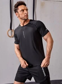 Fitness Boyfriend Style Men Letter Graphic Sports Tee - Black - View 1