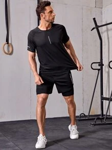Fitness Boyfriend Style Men Letter Graphic Sports Tee - Black - View 3