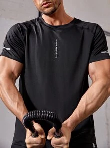 Fitness Boyfriend Style Men Letter Graphic Sports Tee - Black - View 4