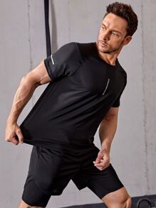 Fitness Boyfriend Style Men Letter Graphic Sports Tee - Black - View 5