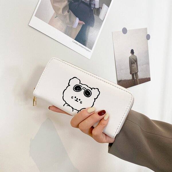

Cartoon Graphic Zip Long Wallet, White