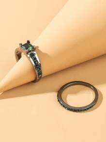 2入組方晶鋯石裝飾戒指