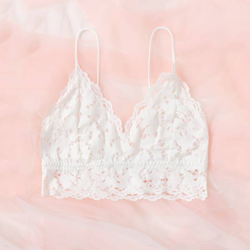 

Contrast Lace Longline Bra, White