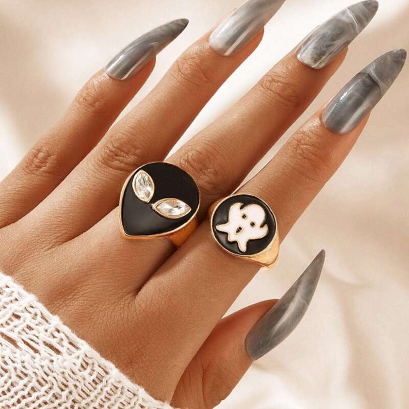 

2pcs Alien Decor Ring, Gold