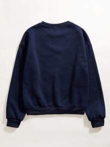 SHEIN Unity Sudadera con estampado de luna de hombros caídos - Azul Marino - Ver 2