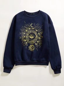 SHEIN Unity Sudadera con estampado de luna de hombros caídos - Azul Marino - Ver 3