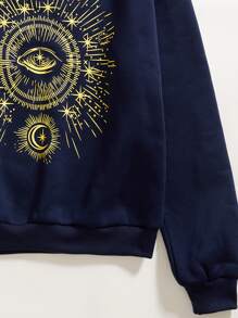 SHEIN Unity Sudadera con estampado de luna de hombros caídos - Azul Marino - Ver 4