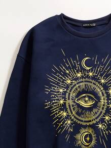 SHEIN Unity Sudadera con estampado de luna de hombros caídos - Azul Marino - Ver 5
