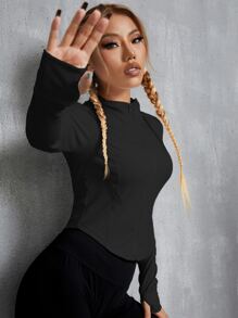 Zip Up Sports Jacket - Black - View 1