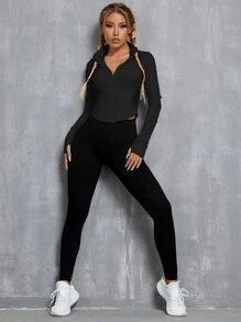 Zip Up Sports Jacket - Black - View 3