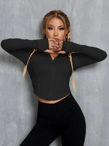 Zip Up Sports Jacket - Black - View 4