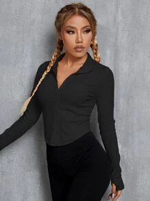 Zip Up Sports Jacket - Black - View 5