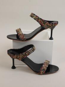 Sexy Open Toe Crystal Studded High Heel Sandals, Women's Fashion Strappy Party Dress Shoes For Summer
