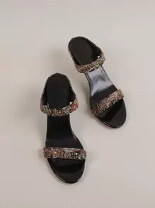 Sexy Open Toe Crystal Studded High Heel Sandals, Women's Fashion Strappy Party Dress Shoes For Summer