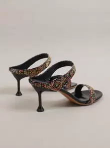 Sexy Open Toe Crystal Studded High Heel Sandals, Women's Fashion Strappy Party Dress Shoes For Summer