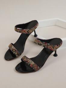 Sexy Open Toe Crystal Studded High Heel Sandals, Women's Fashion Strappy Party Dress Shoes For Summer