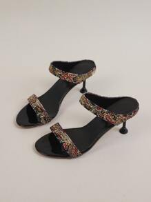 Sexy Open Toe Crystal Studded High Heel Sandals, Women's Fashion Strappy Party Dress Shoes For Summer