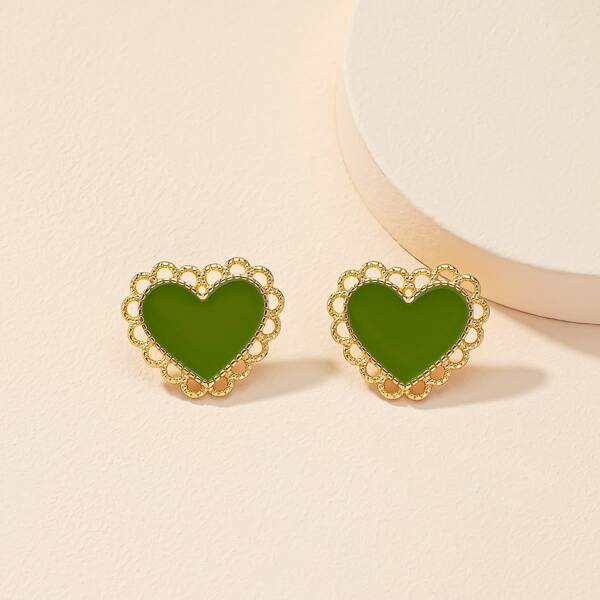 

Heart Stud Earrings, Green