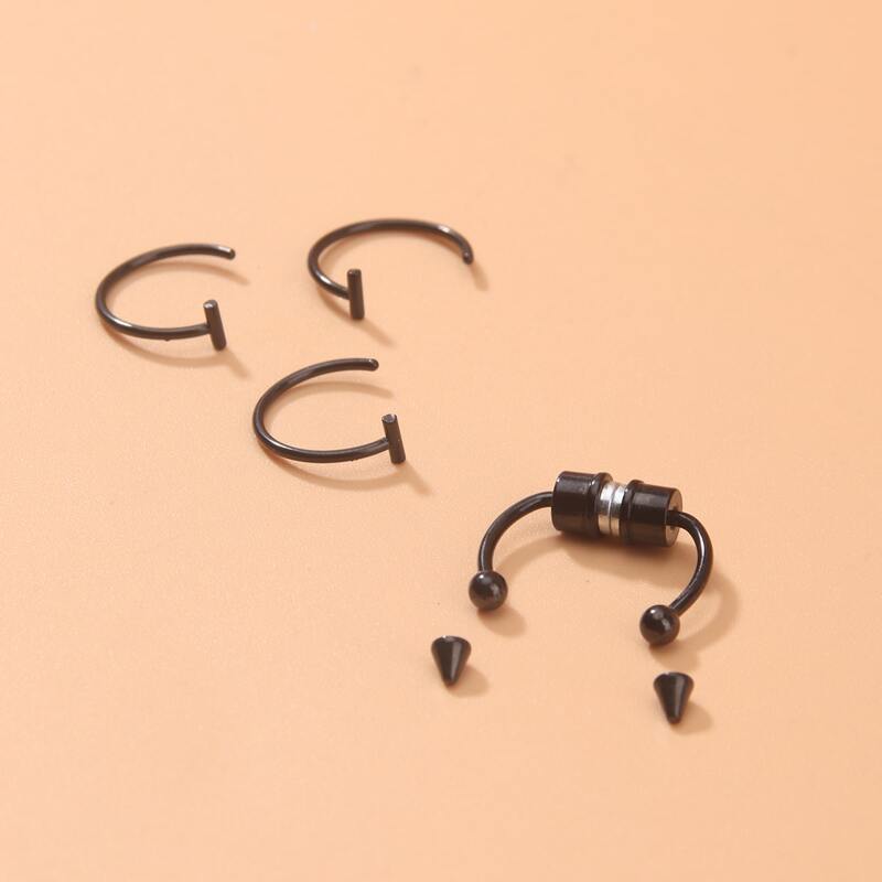 

4pcs Stainless Steel Nose Ring, Black