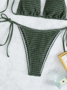 Swim Vcay Swimsuits For Woman Smocked Bikini Set Halter Bra & Thong Bottom 2 Piece Bathing Suit,Summer Beach - Army Green - View 6